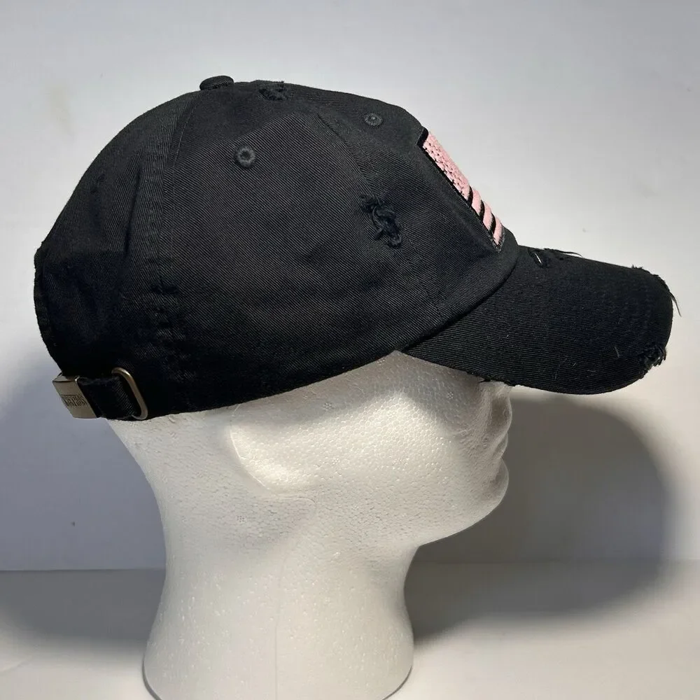 KBETHOS USA Flag Hat Distressed Cap Womens Adjustable Black Pink‎